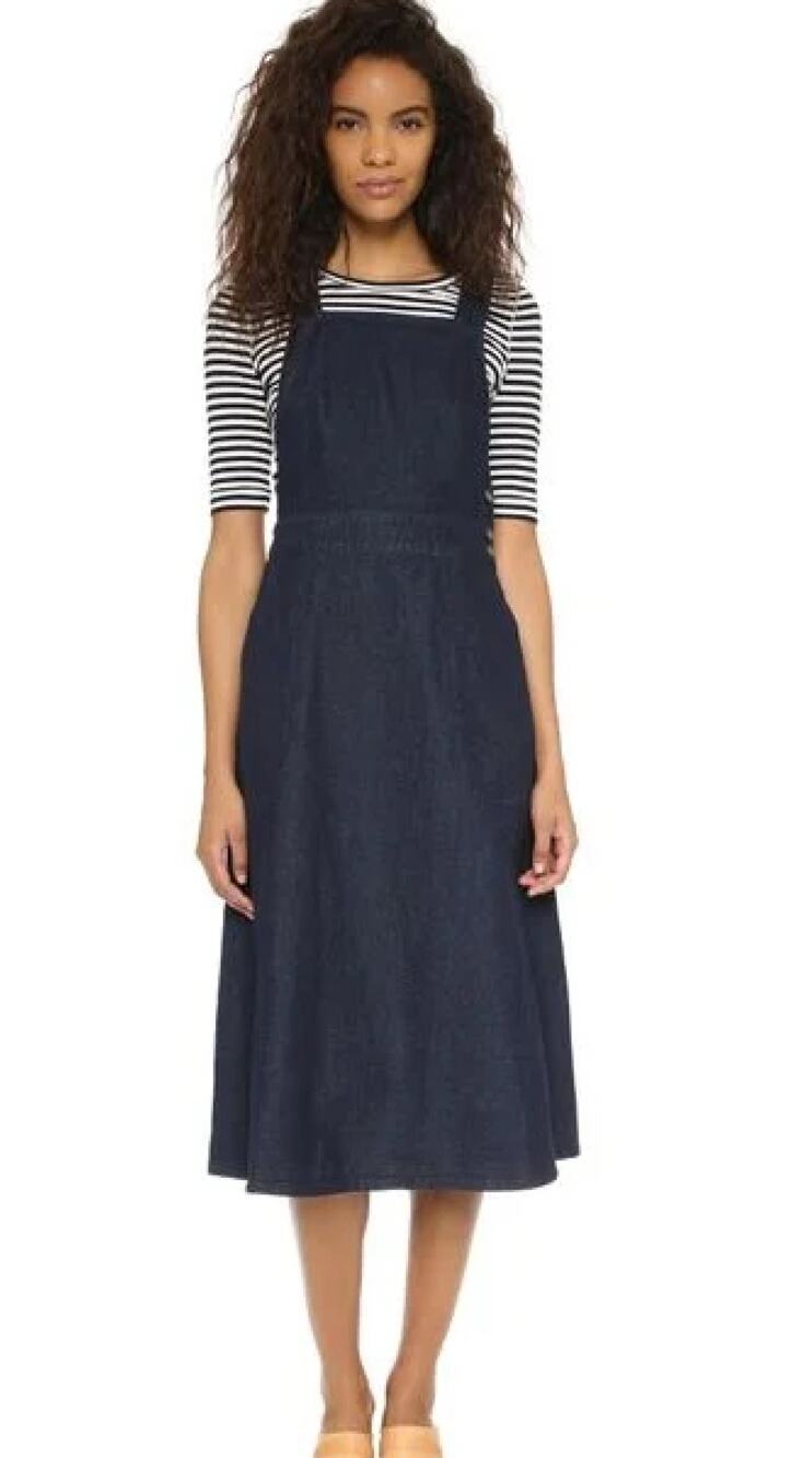 Free People Indigo Denim Apron Pinafore Midi Dress Size 0 NWOT
